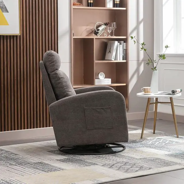 Alt view image 3 of 7 - Swivel Rocking ChairNursery Swivel Glide Armchair Linden Fabric Upholstered Modern Rocking Chairs with High Backrest for Nursery, Bedroom, Living RoomDark Gray