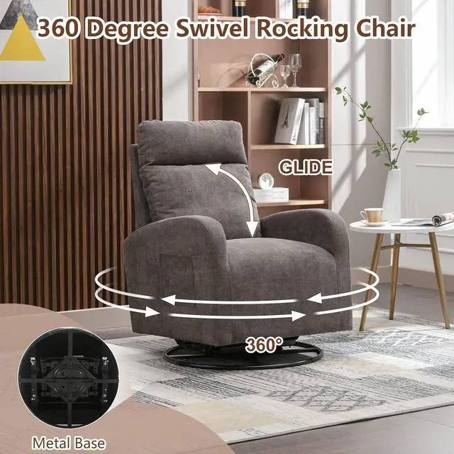Alt view image 5 of 7 - Swivel Rocking ChairNursery Swivel Glide Armchair Linden Fabric Upholstered Modern Rocking Chairs with High Backrest for Nursery, Bedroom, Living RoomDark Gray