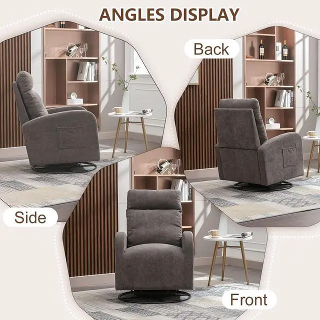 Alt view image 6 of 7 - Swivel Rocking ChairNursery Swivel Glide Armchair Linden Fabric Upholstered Modern Rocking Chairs with High Backrest for Nursery, Bedroom, Living RoomDark Gray