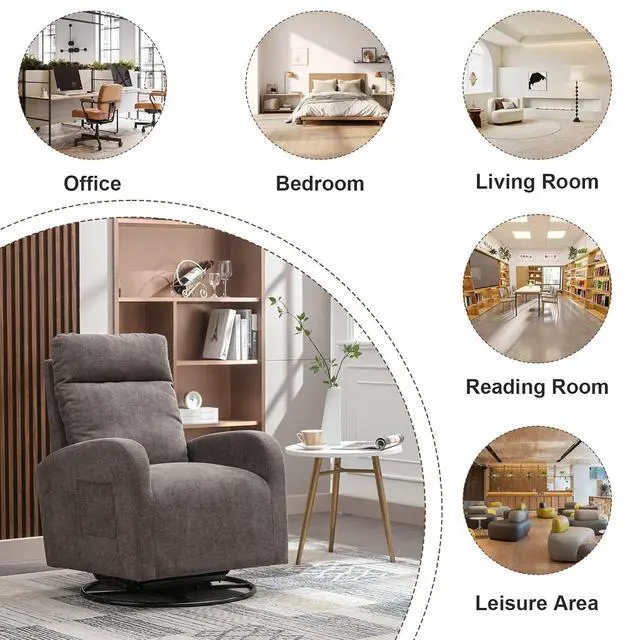 Alt view image 7 of 7 - Swivel Rocking ChairNursery Swivel Glide Armchair Linden Fabric Upholstered Modern Rocking Chairs with High Backrest for Nursery, Bedroom, Living RoomDark Gray