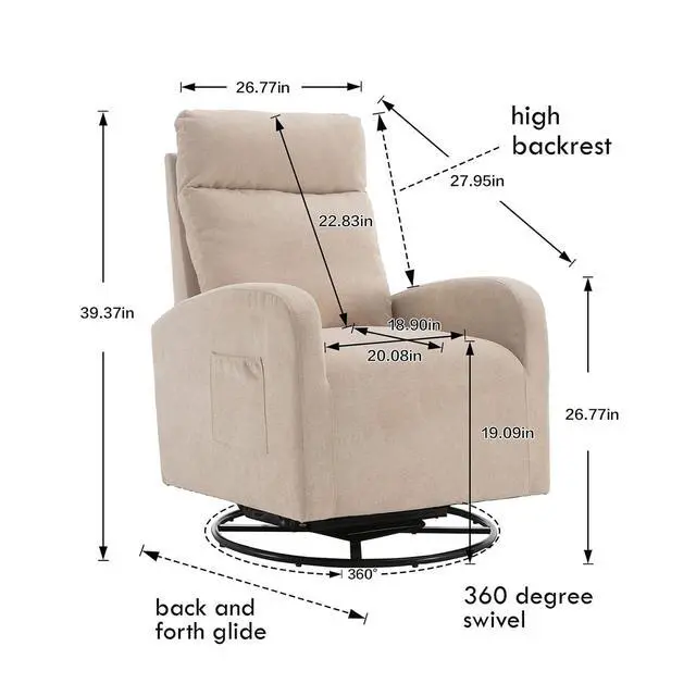 Alt view image 2 of 7 - Swivel Rocking ChairNursery Swivel Glide Armchair Linden Fabric Upholstered Modern Rocking Chairs for Nursery, Bedroom, Living RoomBeige
