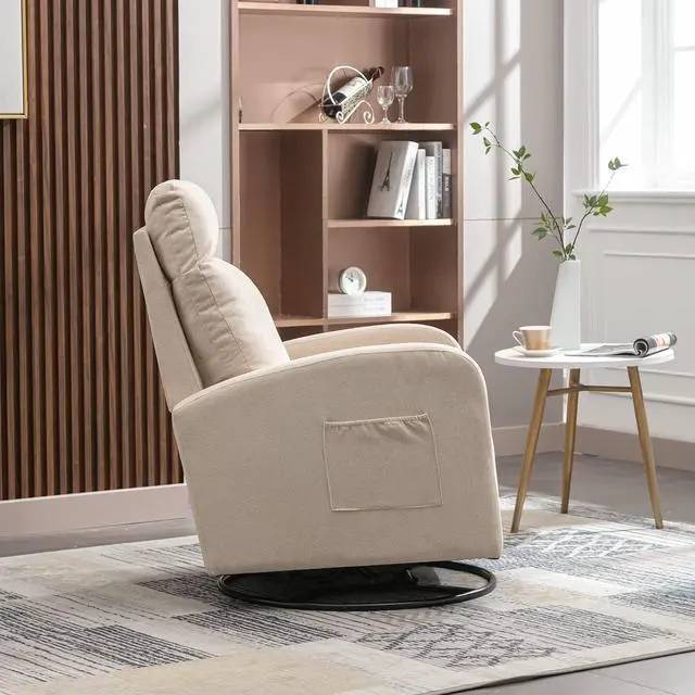 Alt view image 3 of 7 - Swivel Rocking ChairNursery Swivel Glide Armchair Linden Fabric Upholstered Modern Rocking Chairs for Nursery, Bedroom, Living RoomBeige