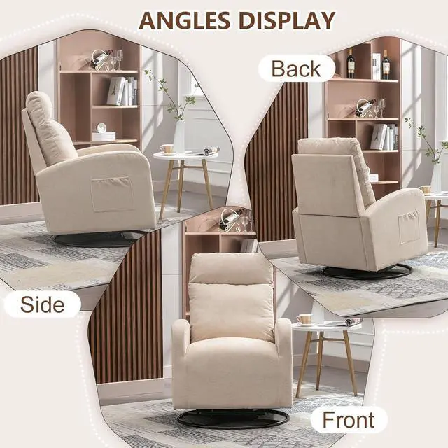 Alt view image 6 of 7 - Swivel Rocking ChairNursery Swivel Glide Armchair Linden Fabric Upholstered Modern Rocking Chairs for Nursery, Bedroom, Living RoomBeige