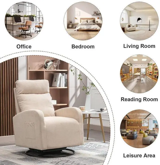 Alt view image 7 of 7 - Swivel Rocking ChairNursery Swivel Glide Armchair Linden Fabric Upholstered Modern Rocking Chairs for Nursery, Bedroom, Living RoomBeige