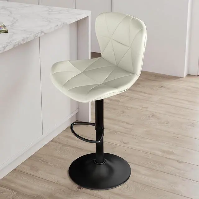 Alt view image 2 of 5 - 2/4PCS Bar Stools Modern PU Leather Adjustable Swivel Barstools, Armless Hydraulic Kitchen Counter Bar Stool Extra Height Square Island Barstool (White, Set of 2)