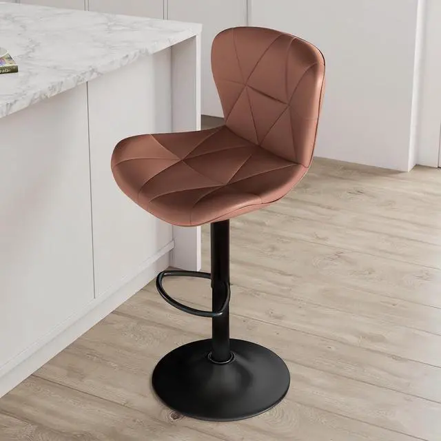 Alt view image 3 of 6 - 2/4PCS Bar Stools Modern PU Leather Adjustable Swivel Barstools, Armless Hydraulic Kitchen Counter Bar Stool Extra Height Square Island Barstool (Brown, Set of 2)