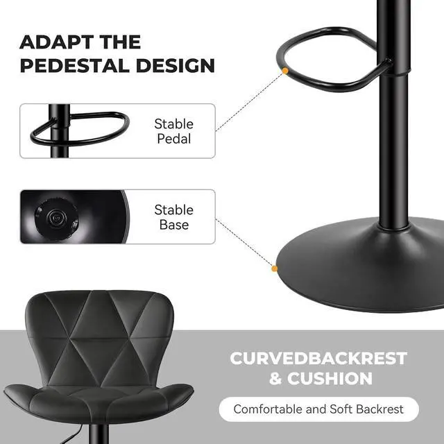 Alt view image 4 of 5 - 2/4PCS Bar Stools Modern PU Leather Adjustable Swivel Barstools, Armless Hydraulic Kitchen Counter Bar Stool Extra Height Square Island Barstool (Black, Set of 4)