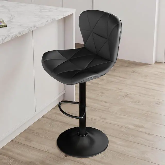 Alt view image 2 of 5 - 2/4PCS Bar Stools Modern PU Leather Adjustable Swivel Barstools, Armless Hydraulic Kitchen Counter Bar Stool Extra Height Square Island Barstool (Black, Set of 2)