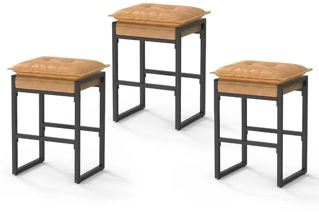 Main image of Bar Stools, Counter Height Bar Stools, Faux Leather Stitched Bar Stools, Modern Counter Stools for Kitchen Bar Dining Room, Brown