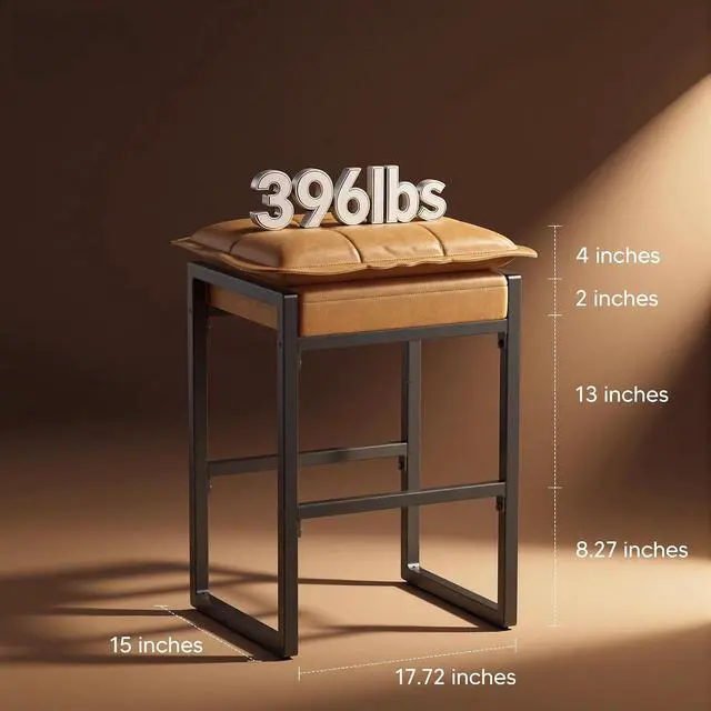 Alt view image 5 of 6 - Bar Stools, Counter Height Bar Stools, Faux Leather Stitched Bar Stools, Modern Counter Stools for Kitchen Bar Dining Room, Brown