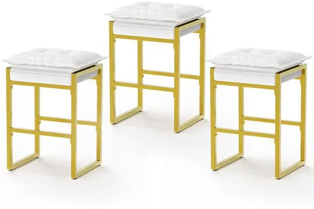 Main image of Bar Stools Set of 3, Counter Height Bar Stools, Faux Leather Stitched Bar Stools, Modern Counter Stools for Kitchen Bar Dining Room, Beige