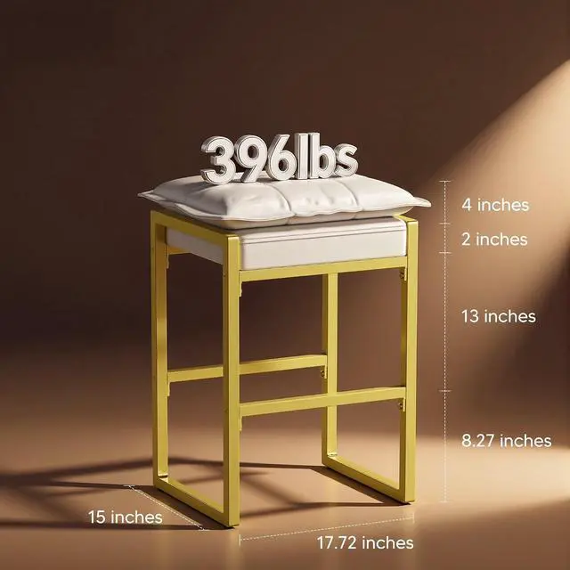 Alt view image 3 of 6 - Bar Stools, Counter Height Bar Stools, Faux Leather Stitched Bar Stools, Modern Counter Stools for Kitchen Bar Dining Room, Beige