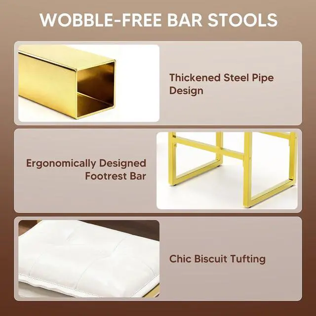 Alt view image 6 of 6 - Bar Stools, Counter Height Bar Stools, Faux Leather Stitched Bar Stools, Modern Counter Stools for Kitchen Bar Dining Room, Beige