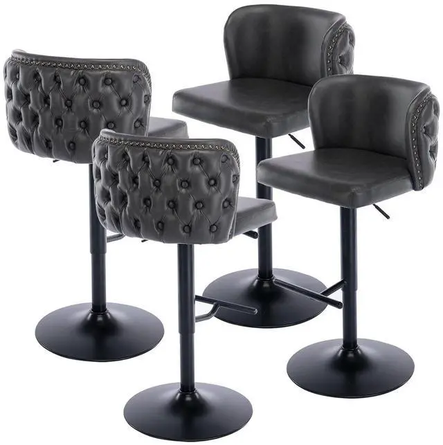 Main image of Leather Bar Stools Set of 4PU Upholstered Swivel Counter Height Bar StoolsModern Adjustable High Barstools with Backs Metal Tall Kitchen Island Chairs for Home Bar& Counter Stools(Black,Set of 4)