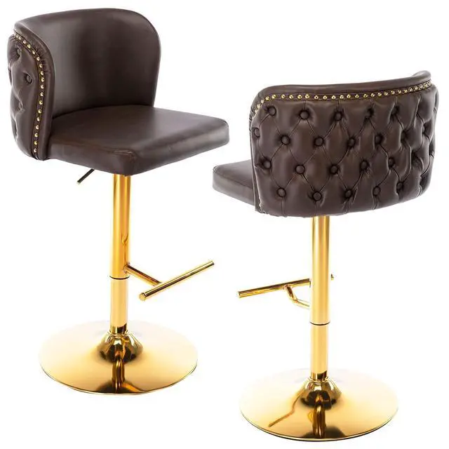 Main image of Leather Bar Stools Set of 2,Upholstered Swivel Counter Height Bar StoolsModern Adjustable High PU Barstools with Backs Metal Tall Kitchen Island Chairs for Home Bar& Counter Stools(Brown,Set of 2)