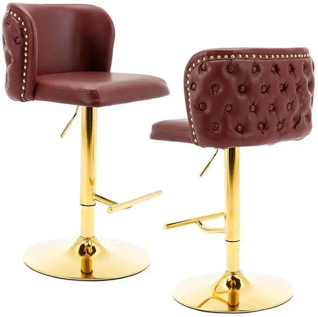 Main image of Leather Bar Stools Set of 2,PU Upholstered Swivel Counter Height Bar Stools,Modern Adjustable High Barstools with Backs Metal Tall Kitchen Island Chairs for Home Bar& Counter Stools(Red,Set of 2)