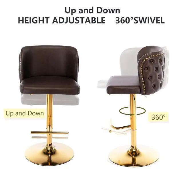 Alt view image 4 of 6 - Leather Bar Stools Set of 2,Upholstered Swivel Counter Height Bar StoolsModern Adjustable High PU Barstools with Backs Metal Tall Kitchen Island Chairs for Home Bar& Counter Stools(Brown,Set of 2)