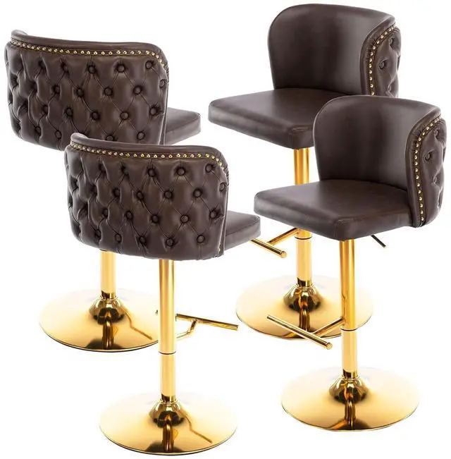 Main image of Leather Bar Stools Set of 4PU Upholstered Swivel Counter Height Bar StoolsModern Adjustable High Barstools with Backs Metal Tall Kitchen Island Chairs for Home Bar& Counter Stools(Brown,Set of 4)