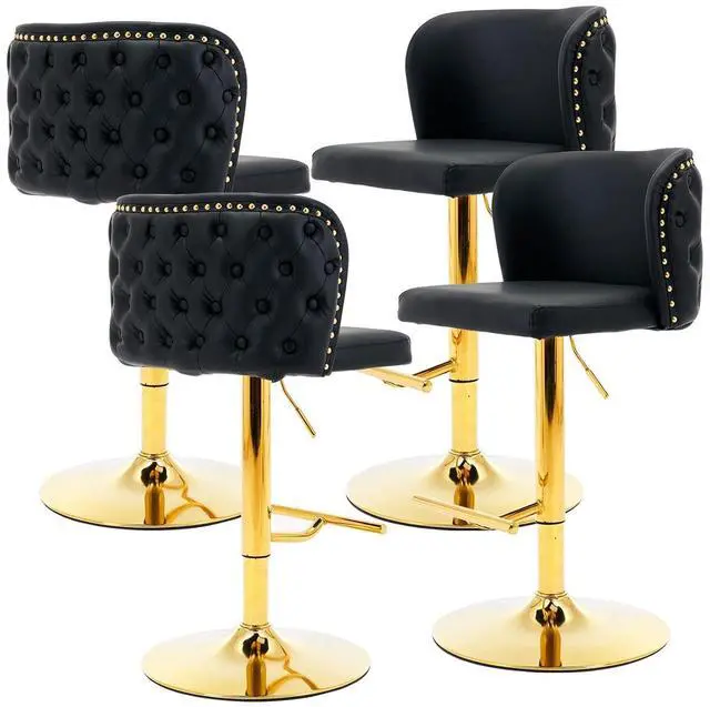 Main image of Leather Bar Stools Set of 4,PU Upholstered Swivel Counter Height Bar Stools,Modern Adjustable High Barstools with Backs Metal Tall Kitchen Island Chairs for Home Bar (Black Gold,Set of 4)