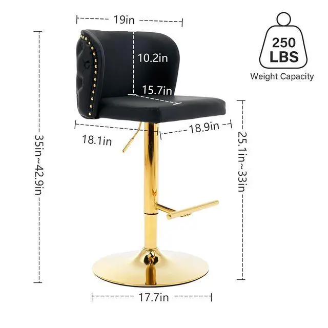 Alt view image 3 of 6 - Leather Bar Stools Set of 4,PU Upholstered Swivel Counter Height Bar Stools,Modern Adjustable High Barstools with Backs Metal Tall Kitchen Island Chairs for Home Bar (Black Gold,Set of 4)