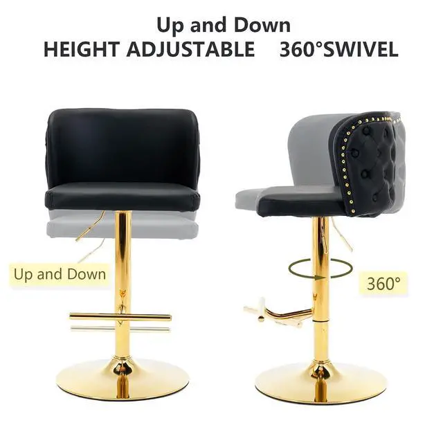Alt view image 4 of 6 - Leather Bar Stools Set of 4,PU Upholstered Swivel Counter Height Bar Stools,Modern Adjustable High Barstools with Backs Metal Tall Kitchen Island Chairs for Home Bar (Black Gold,Set of 4)