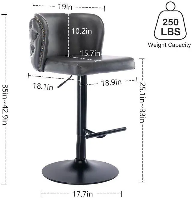 Alt view image 3 of 6 - Leather Bar Stools Set of 2PU Upholstered Swivel Counter Height Bar StoolsModern Adjustable High Barstools with Backs Metal Tall Kitchen Island Chairs for Home Bar& Counter Stools(Black,Set of 2)