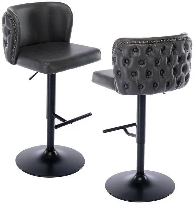Main image of Leather Bar Stools Set of 2PU Upholstered Swivel Counter Height Bar StoolsModern Adjustable High Barstools with Backs Metal Tall Kitchen Island Chairs for Home Bar& Counter Stools(Black,Set of 2)