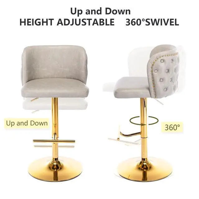Alt view image 4 of 6 - Leather Bar Stools Set of 2PU Upholstered Swivel Counter Height Bar StoolsModern Adjustable High Barstools with Backs Metal Tall Kitchen Island Chairs for Home Bar& Counter Stools(Grey,Set of 2)
