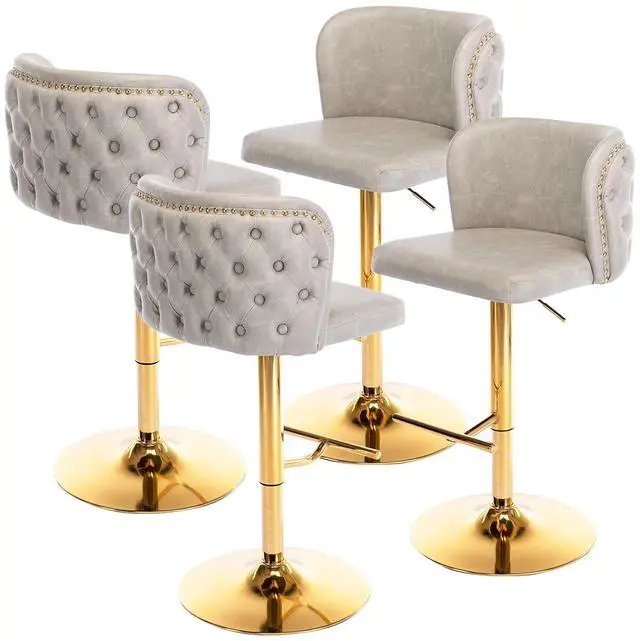 Main image of Leather Bar Stools Set of 4PU Upholstered Swivel Counter Height Bar StoolsModern Adjustable High Barstools with Backs Metal Tall Kitchen Island Chairs for Home Bar& Counter Stools(Grey,Set of 4)
