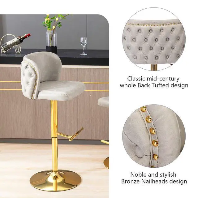 Alt view image 5 of 6 - Leather Bar Stools Set of 2PU Upholstered Swivel Counter Height Bar StoolsModern Adjustable High Barstools with Backs Metal Tall Kitchen Island Chairs for Home Bar& Counter Stools(Grey,Set of 2)
