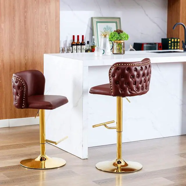Alt view image 2 of 6 - Leather Bar Stools Set of 4,PU Upholstered Swivel Counter Height Bar Stools,Modern Adjustable High Barstools with Backs Metal Tall Kitchen Island Chairs for Home Bar& Counter Stools(Red,Set of 4)