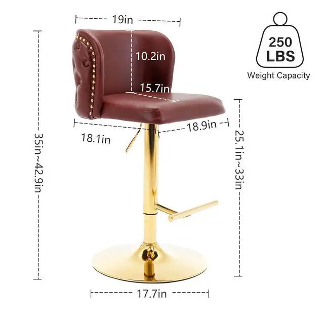 Alt view image 3 of 6 - Leather Bar Stools Set of 4,PU Upholstered Swivel Counter Height Bar Stools,Modern Adjustable High Barstools with Backs Metal Tall Kitchen Island Chairs for Home Bar& Counter Stools(Red,Set of 4)