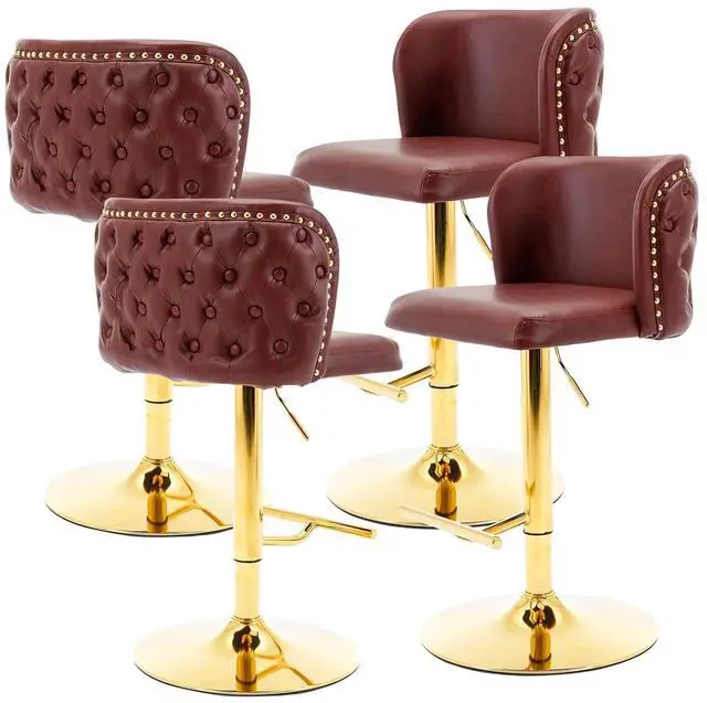 Main image of Leather Bar Stools Set of 4,PU Upholstered Swivel Counter Height Bar Stools,Modern Adjustable High Barstools with Backs Metal Tall Kitchen Island Chairs for Home Bar& Counter Stools(Red,Set of 4)