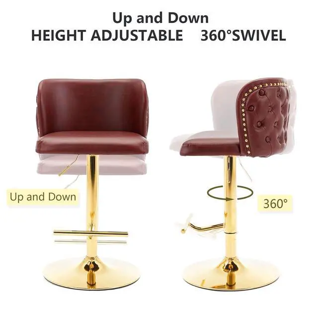 Alt view image 4 of 6 - Leather Bar Stools Set of 4,PU Upholstered Swivel Counter Height Bar Stools,Modern Adjustable High Barstools with Backs Metal Tall Kitchen Island Chairs for Home Bar& Counter Stools(Red,Set of 4)