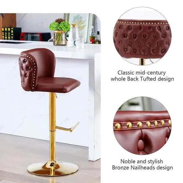 Alt view image 5 of 6 - Leather Bar Stools Set of 4,PU Upholstered Swivel Counter Height Bar Stools,Modern Adjustable High Barstools with Backs Metal Tall Kitchen Island Chairs for Home Bar& Counter Stools(Red,Set of 4)