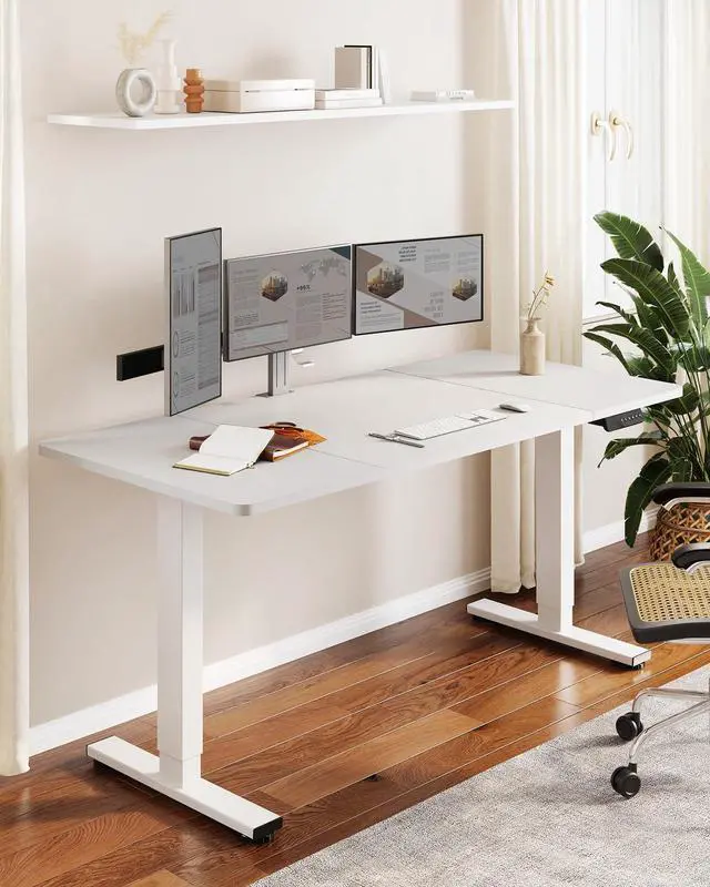 Alt view image 3 of 7 - Dual Motor Electric Standing Desk 71 x 32 Inches, Height Adjustable Sit Stand Desk with Large Splice Board for Home Office, Computer Workstation, Study & Gaming, White Frame/White Top