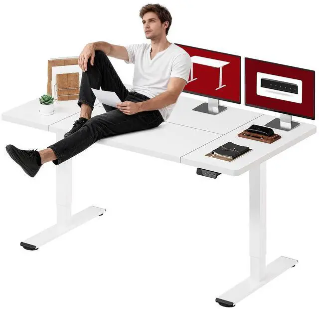 Main image of Dual Motor Electric Standing Desk 71 x 32 Inches, Height Adjustable Sit Stand Desk with Large Splice Board for Home Office, Computer Workstation, Study & Gaming, White Frame/White Top
