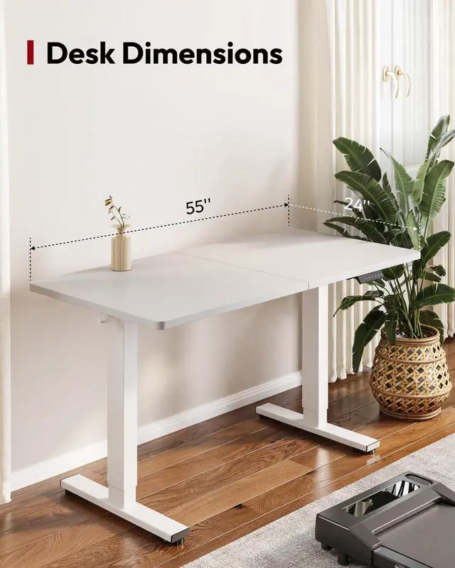 Alt view image 5 of 7 - Height Adjustable Electric Standing Desk 55x24 Inches, Sit Stand Desk with Splice Board for Home Office, Ergonomic Computer Workstation, Study & Gaming, White Frame/White Top