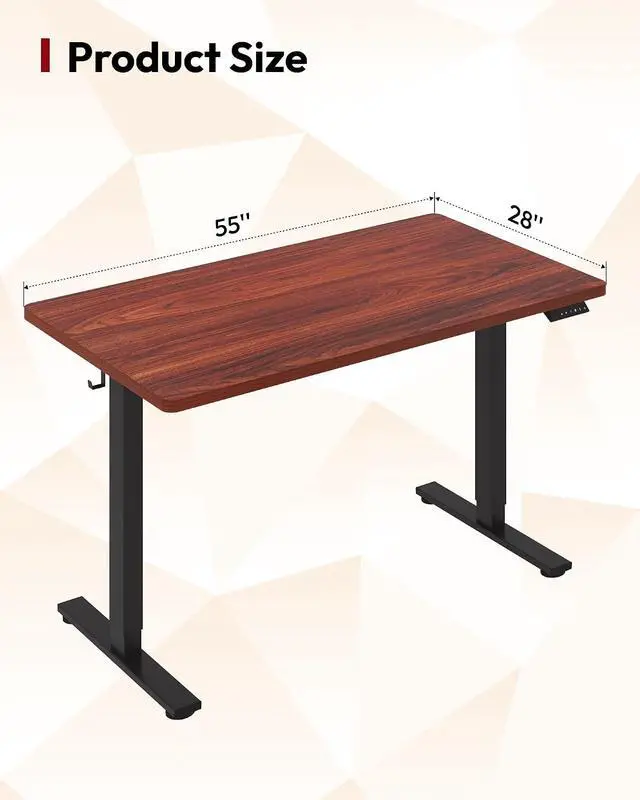 Alt view image 2 of 7 - Electric Standing Desk 55 x 28 Inches Whole-Piece Desktop Height Adjustable Stand Up Desk w/6-Button Controller Ergonomic Computer Desk for Home Office, Black Frame + Mahogany Tabletop