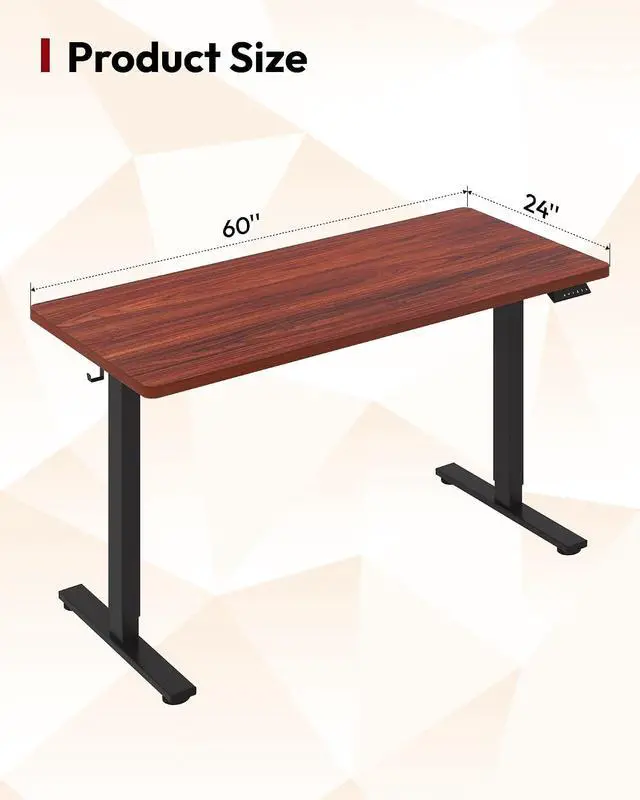 Alt view image 2 of 7 - Electric Standing Desk 60 x 24 Inches Whole-Piece Desktop Height Adjustable Stand Up Desk w/6-Button Controller Ergonomic Computer Desk for Home Office, Black Frame + Mahogany Tabletop