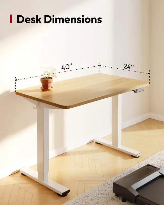 Alt view image 3 of 7 - Height Adjustable Electric Standing Desk 40x24 Inches, Sit Stand Desk with Splice Board for Home Office, Ergonomic Computer Workstation, Study & Gaming, White Frame/Maple Top
