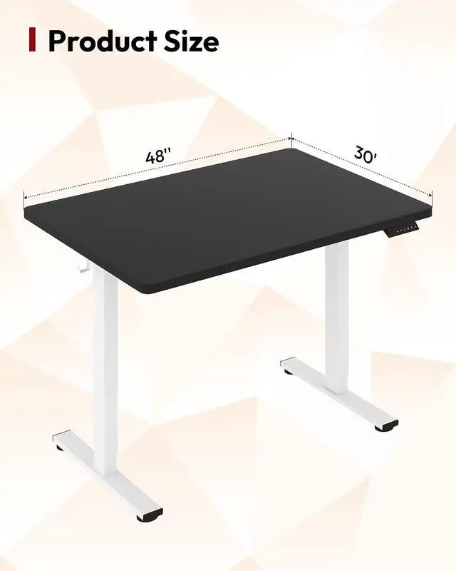 Alt view image 2 of 7 - Electric Standing Desk 48 x 30 Inches Whole-Piece Desktop Height Adjustable Stand Up Desk w/6-Button Controller Ergonomic Computer Desk for Home Office, White Frame + Black Tabletop