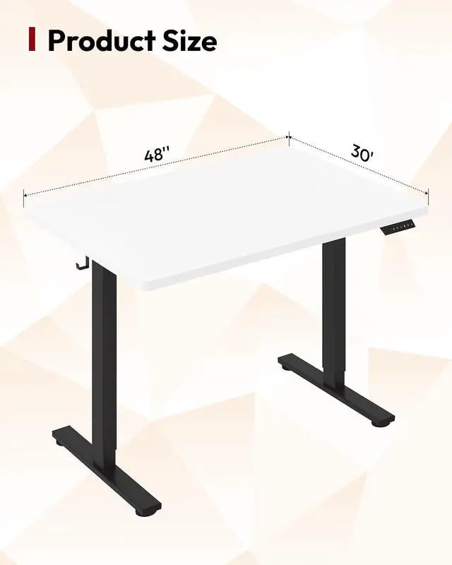 Alt view image 2 of 7 - Electric Standing Desk 48 x 30 Inches Whole-Piece Desktop Height Adjustable Stand Up Desk w/6-Button Controller Ergonomic Computer Desk for Home Office, Black Frame + White Tabletop