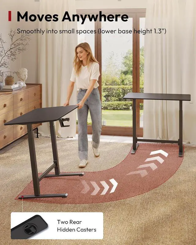 Alt view image 5 of 7 - Mobile Workstation Standing Desk with Gas-Spring Lift, Rolling Desk 32x20''Adjustable Height, One-Piece Desktop WorkstationWalking Pad & Treadmill Compatible, Portable Home Office