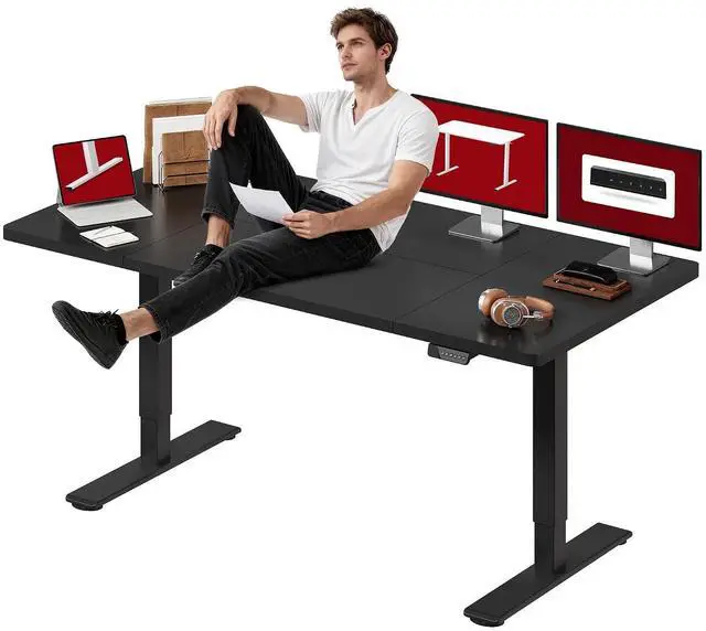 Main image of Dual Motor Electric Standing Desk 79 x 32 Inches, Height Adjustable Sit Stand Desk with Large Splice Board for Home Office, Computer Workstation, Study & Gaming, Black Frame/Black Top