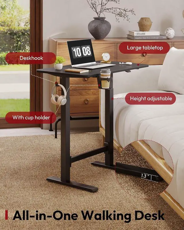 Alt view image 6 of 7 - Mobile Workstation Standing Desk with Gas-Spring Lift, Rolling Desk 32x20''Adjustable Height, One-Piece Desktop WorkstationWalking Pad & Treadmill Compatible, Portable Home Office