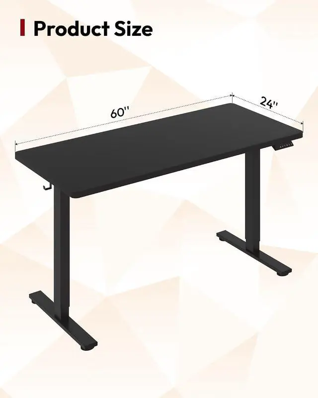 Alt view image 2 of 7 - Electric Standing Desk 60 x 24 Inches Whole-Piece Desktop Height Adjustable Stand Up Desk w/6-Button Controller Ergonomic Computer Desk for Home Office, Black Frame + Black Tabletop