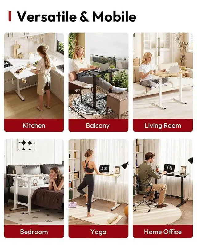 Alt view image 6 of 7 - Mobile Workstation Standing Desk with Gas-Spring Lift, Rolling Desk Adjustable Height, One-Piece Desktop Workstation with WheelsWalking Pad & Treadmill Compatible, Portable Home Office Desk