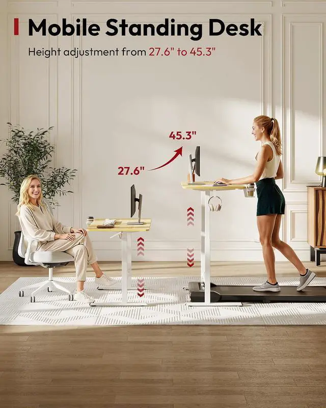 Alt view image 3 of 7 - Mobile Workstation Standing Desk with Gas-Spring Lift, Rolling Desk Adjustable Height, One-Piece Desktop Workstation with WheelsWalking Pad & Treadmill Compatible, Portable Home Office Desk