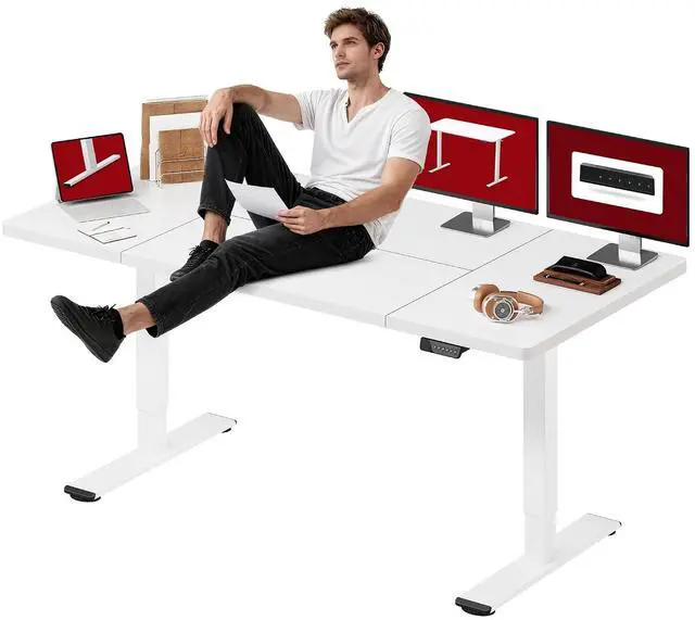 Main image of Dual Motor Electric Standing Desk 79 x 32 Inches, Height Adjustable Sit Stand Desk with Large Splice Board for Home Office, Computer Workstation, Study & Gaming, White Frame/White Top